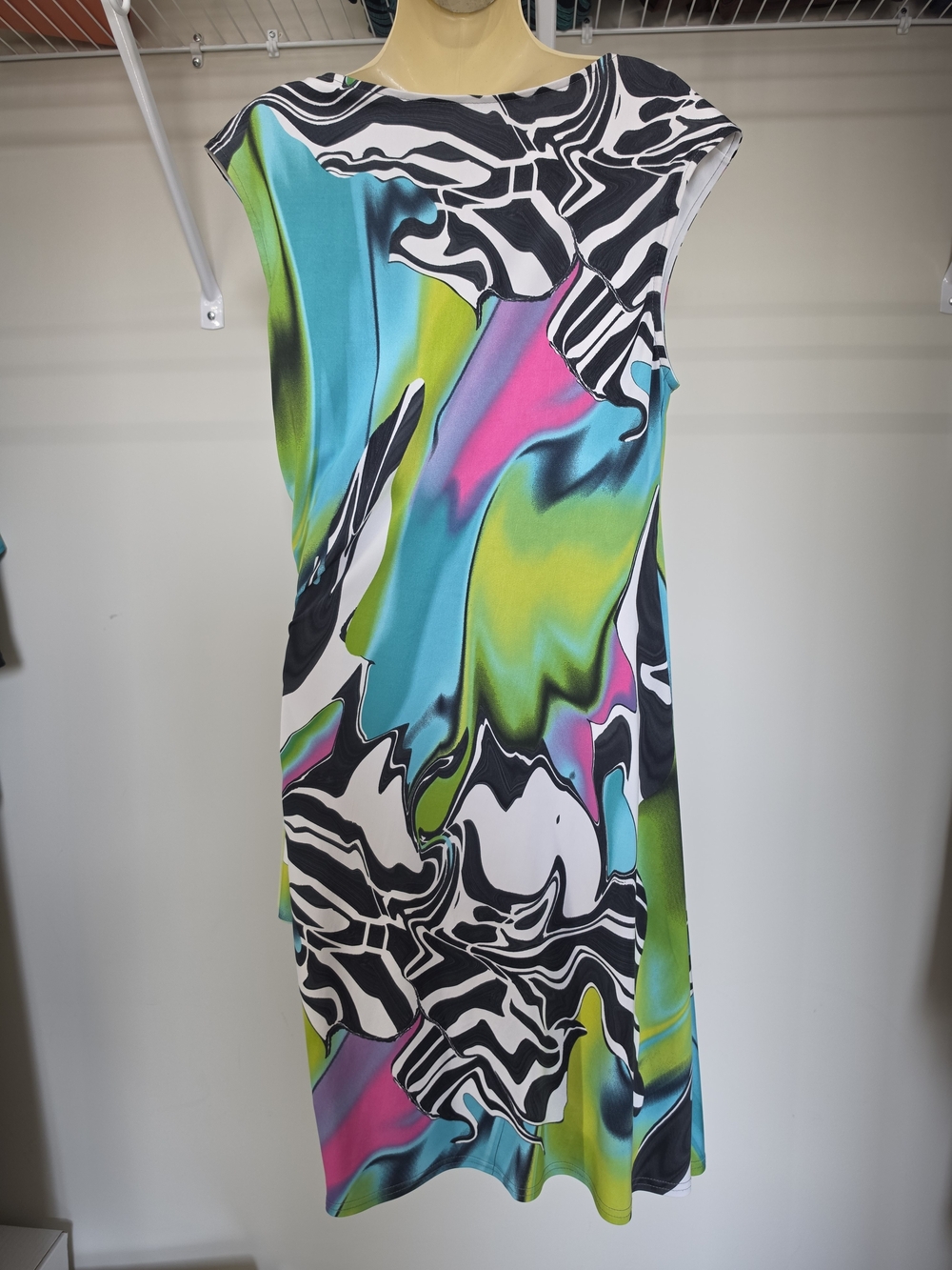 JOSEPH RIBKOFF ABSTRACT PRINT RUCHED RUFFLE MIDI DRESS SIZE 10 - Picture 6 of 9